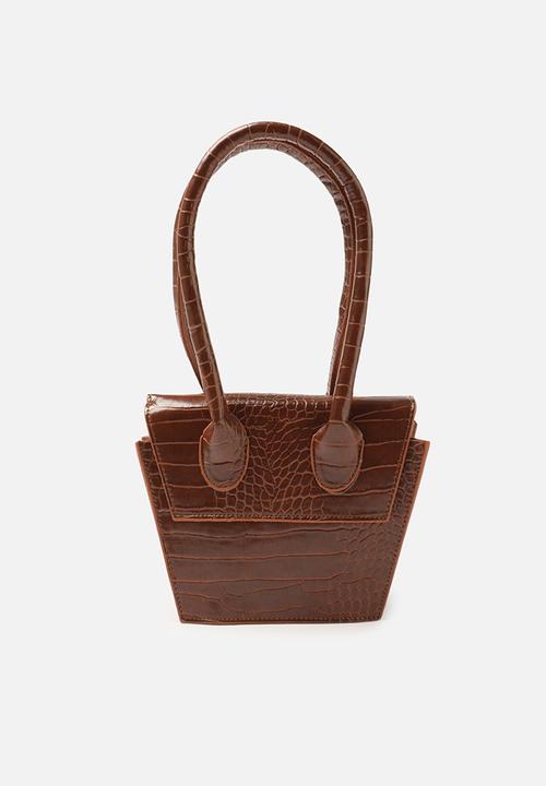 Trendyol - Faux croc trapeze shoulder bag - tobacco