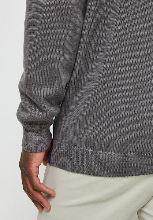 Lark & Crosse - Stripe pattern crew neck knit - charcoal & navy 