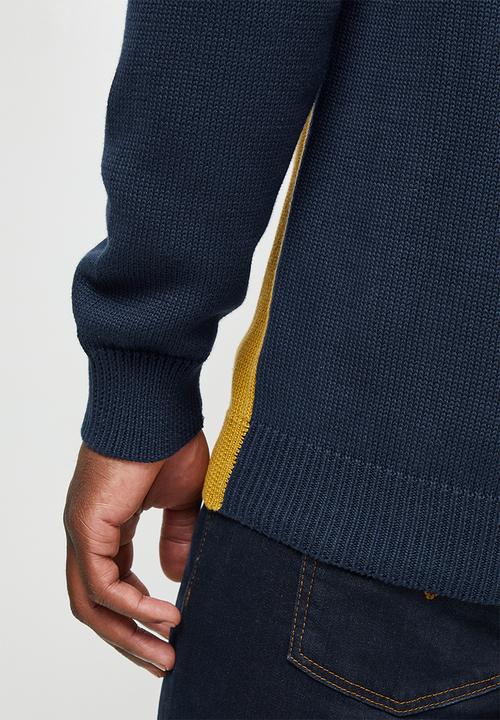 Lark & Crosse - Stripe pattern crew neck knit - navy & yellow 