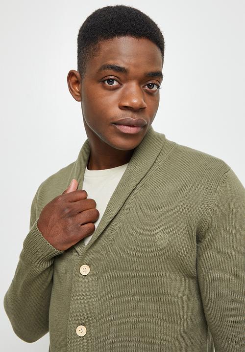 Lark & Crosse - Chunky shawl collar textured cardi - khaki