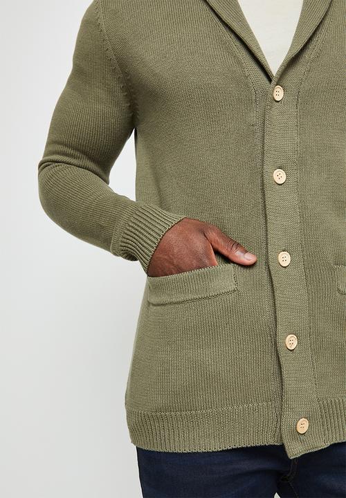 Lark & Crosse - Chunky shawl collar textured cardi - khaki