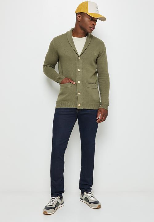 Lark & Crosse - Chunky shawl collar textured cardi - khaki