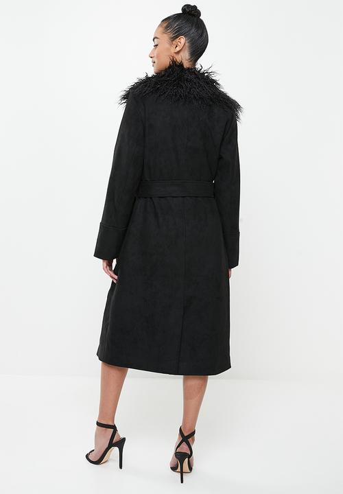Missguided - Petite formal coat with faux fur collar - black
