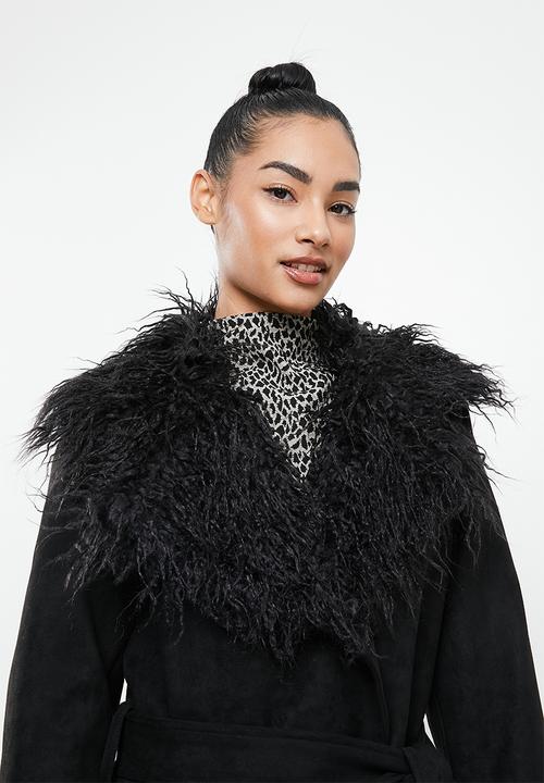Missguided - Petite formal coat with faux fur collar - black