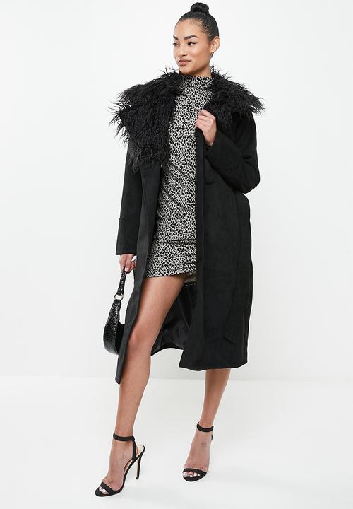 Missguided - Petite formal coat with faux fur collar - black