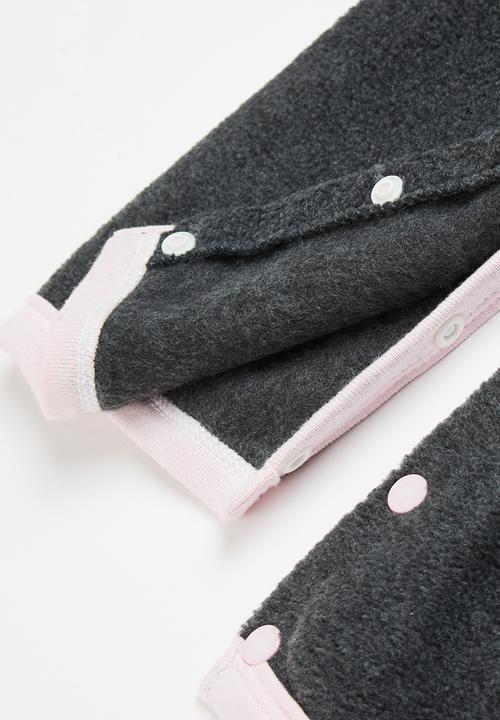 Little Lumps - Bear spotted polar babygro - charcoal/pink lining
