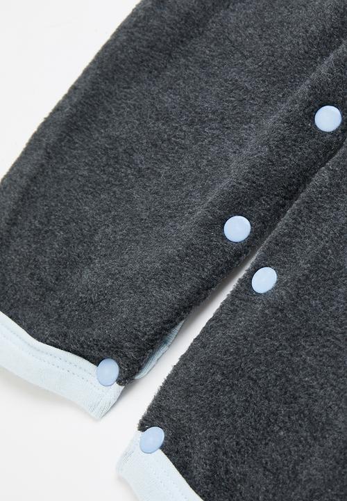 Little Lumps - Bear spotted polar babygro - charcoal/blue lining