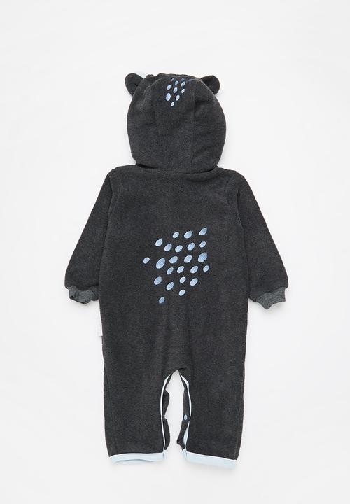 Little Lumps - Bear spotted polar babygro - charcoal/blue lining
