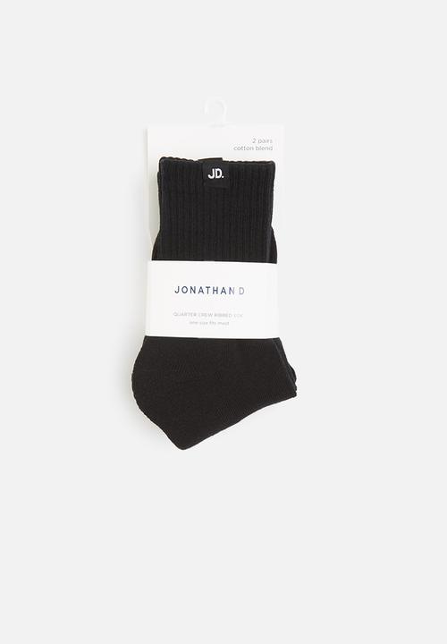 Jonathan D - Men 2 pack branded quarter crew sox - black