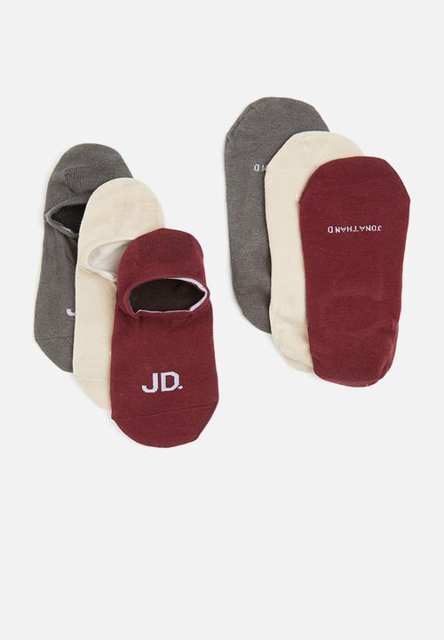 Jonathan D - Men's 3 pack branded secret socks - burg, grey & beige