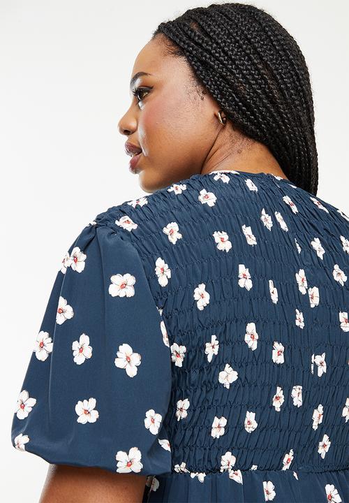 Glamorous - Plus navy hibiscus printdress