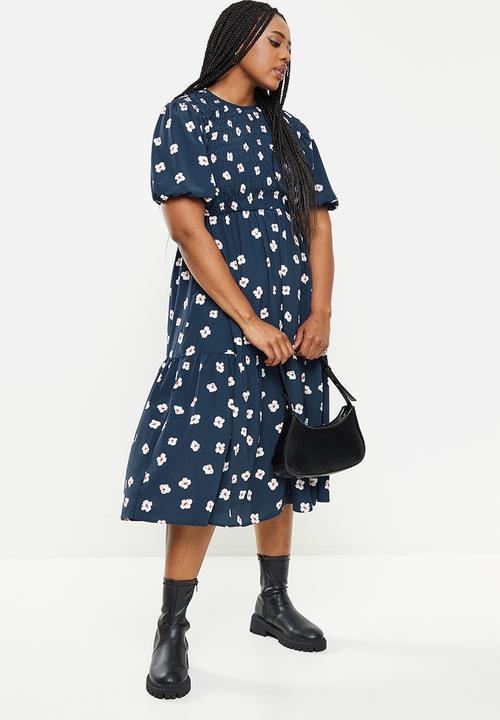 Glamorous - Plus navy hibiscus printdress