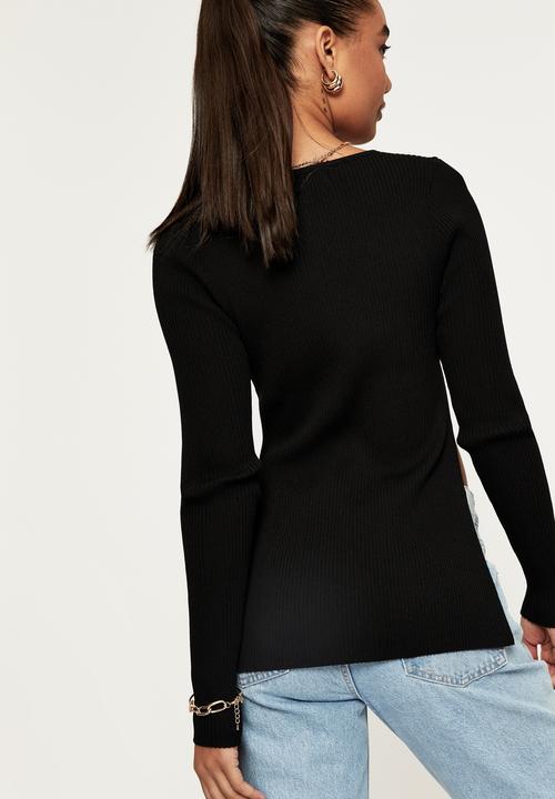 Supré  - Dani split hem knit top - black