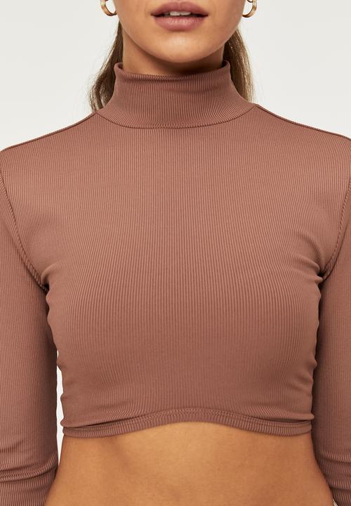 Supré  - Cleo long sleeve mock neck top - choc malt