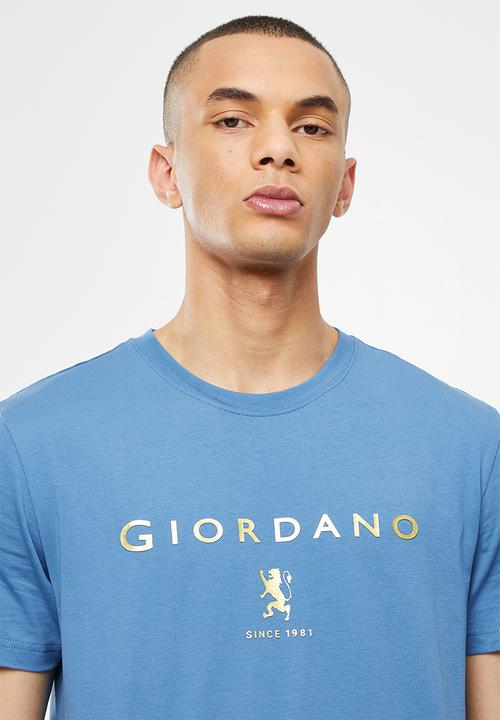 Giordano - Slim fit logo crew neck tee - celadon blue