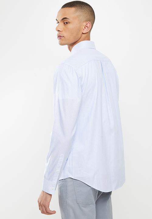 Giordano - Wrinkle free long sleeve shirt - blue & white stripe