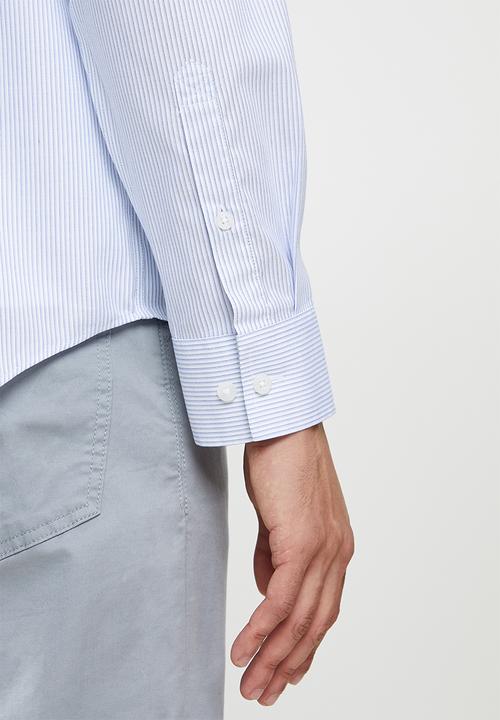 Giordano - Wrinkle free long sleeve shirt - blue & white stripe