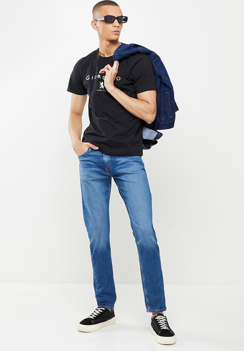Giordano - Slim fit logo crew neck tee - signature black