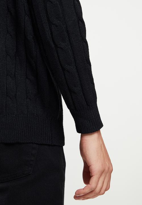 Jonathan D - Men's cable knit crew neck sweater - black