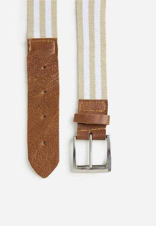 Superbalist - Montell canvas/leather belt - brown & white 
