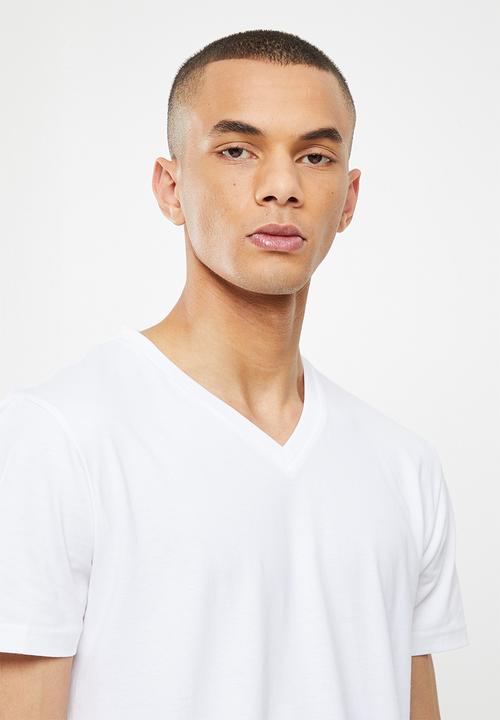 Giordano - Slim fit v-neck short sleeve tee - signature white