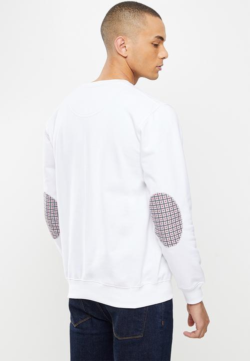 Ben Sherman - Check emb crew fleece sweater - white