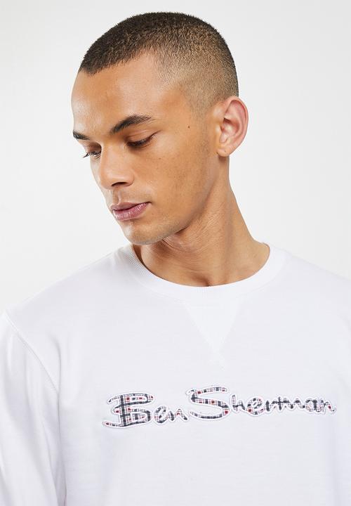 Ben Sherman - Check emb crew fleece sweater - white