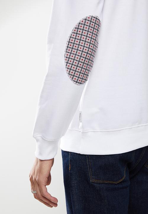 Ben Sherman - Check emb crew fleece sweater - white