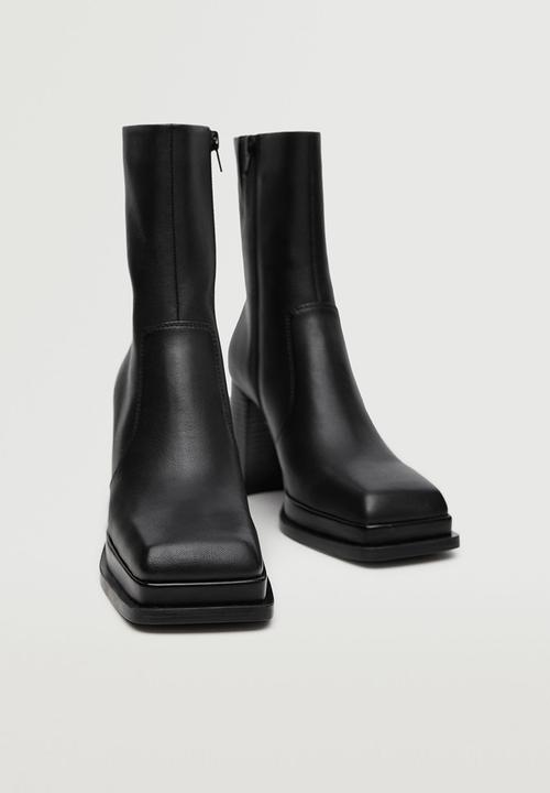MANGO - Disco leather ankle boot - black