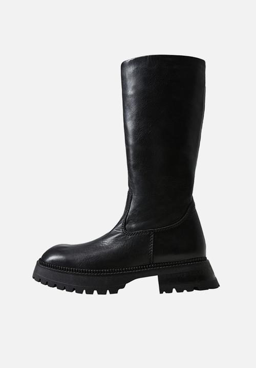 MANGO - Dina leather tall leg boot - black