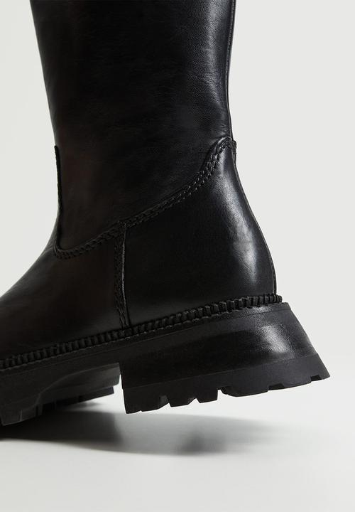 MANGO - Dina leather tall leg boot - black