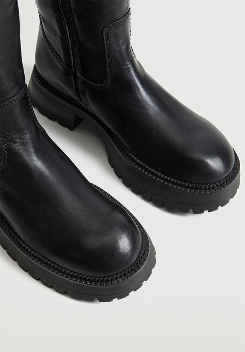 MANGO - Dina leather tall leg boot - black
