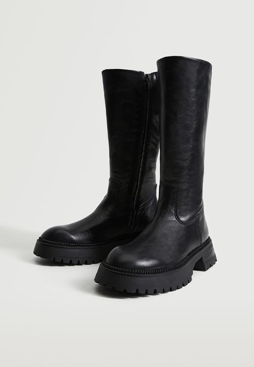 MANGO - Dina leather tall leg boot - black
