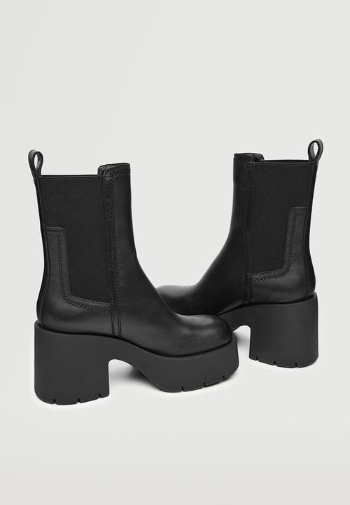 MANGO - Came leather heel ankle boot - black
