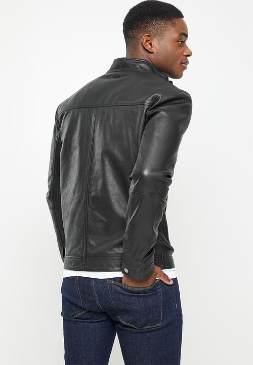 POLO - Zip through leather jacket - black