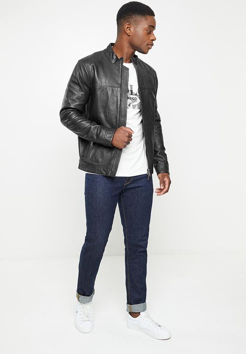 POLO - Zip through leather jacket - black