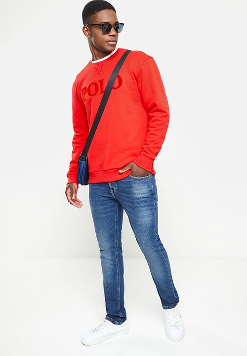 POLO - Crew Sweatshirt  Flocked Logo - Red