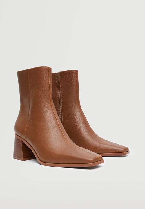 MANGO - Studos leather pointed ankle boot - medium brown