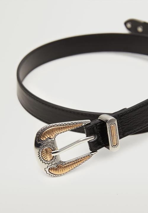 MANGO - Engraved buckle belt - black