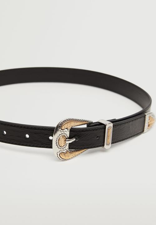 MANGO - Engraved buckle belt - black
