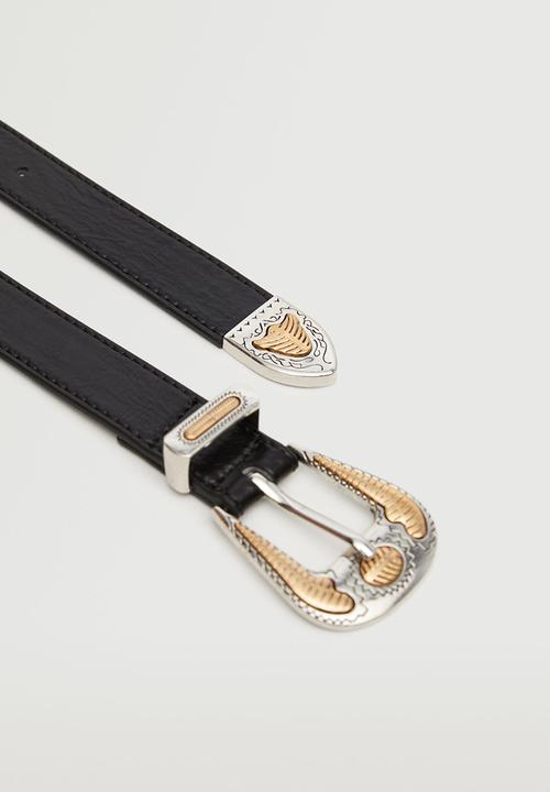 MANGO - Engraved buckle belt - black