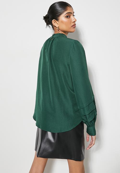 VELVET - Poplin victoriana blouse- bottle green