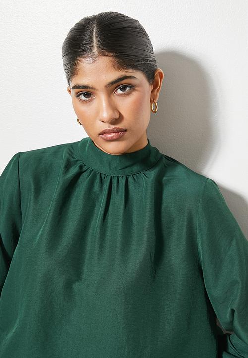 VELVET - Poplin victoriana blouse- bottle green