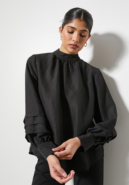 VELVET - Poplin victoriana blouse  -  black