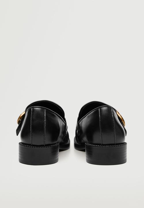 MANGO - School leather buckle moccasin - black