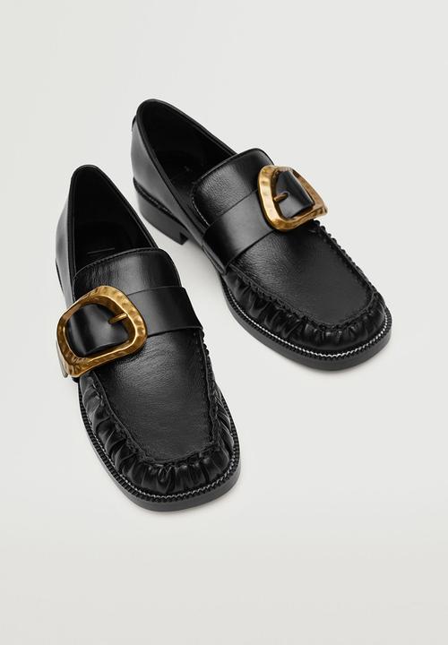 MANGO - School leather buckle moccasin - black