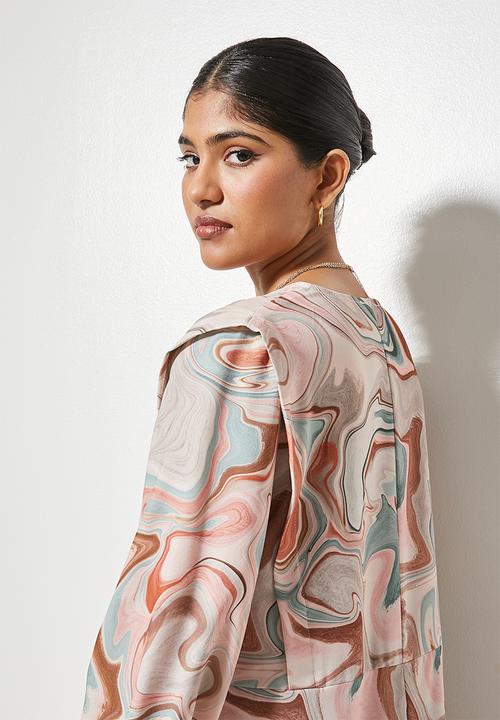 VELVET - Tucked shoulder maxi trapeze dress - neutral marble