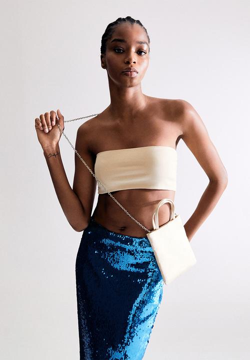 MANGO - Mini satin bag - ivory white