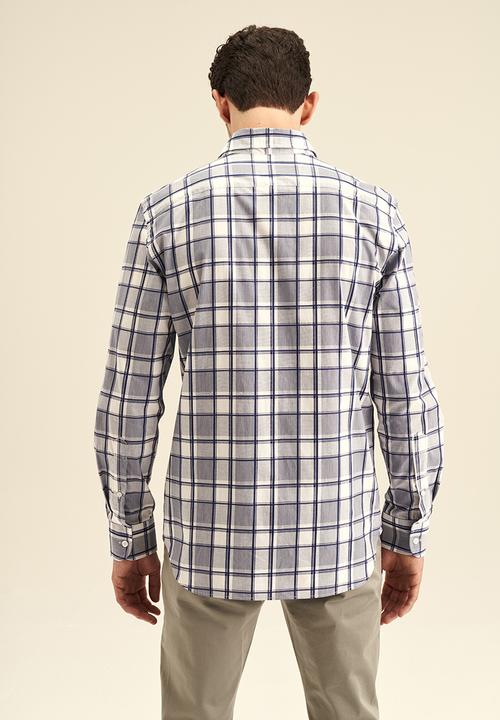 POLO - Men check long sleeve shirt - white & navy 
