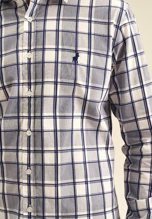 POLO - Men check long sleeve shirt - white & navy 